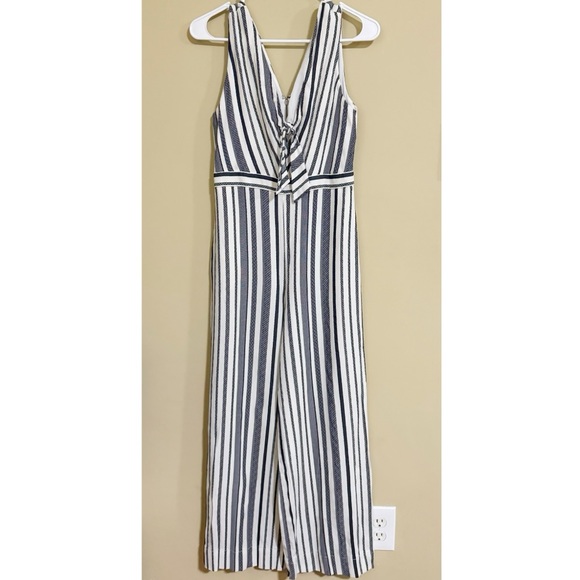 Alice + Olivia Laurice Knot Front Striped Wide Leg Jumpsuit in Blue/White Size 6 - Picture 5 of 16